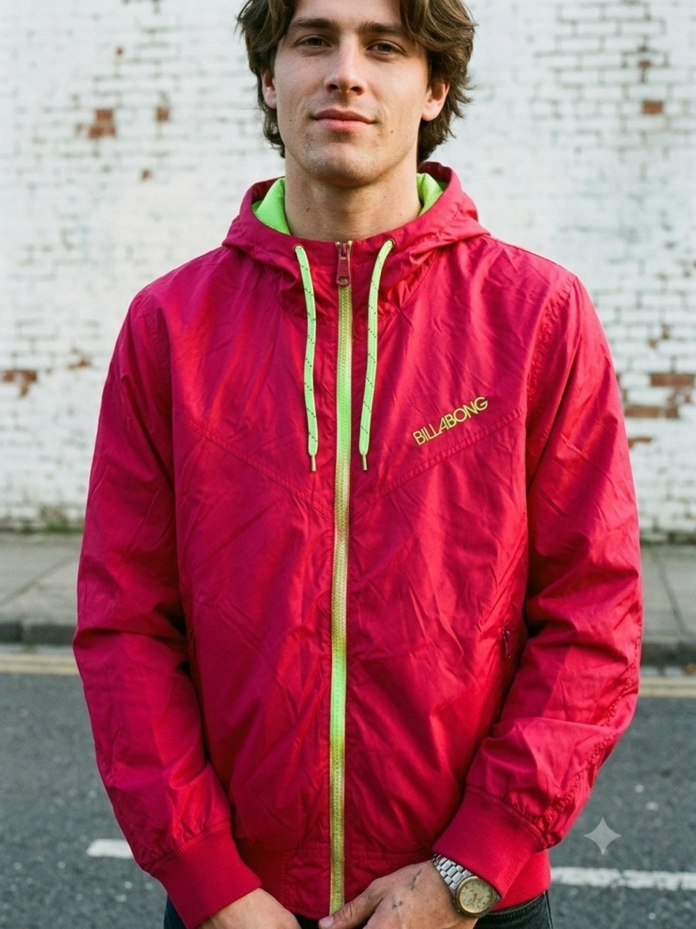 Billabong Windbreaker Jacket Y2K Men’s Large Full Zip Hooded Surf Skate Light